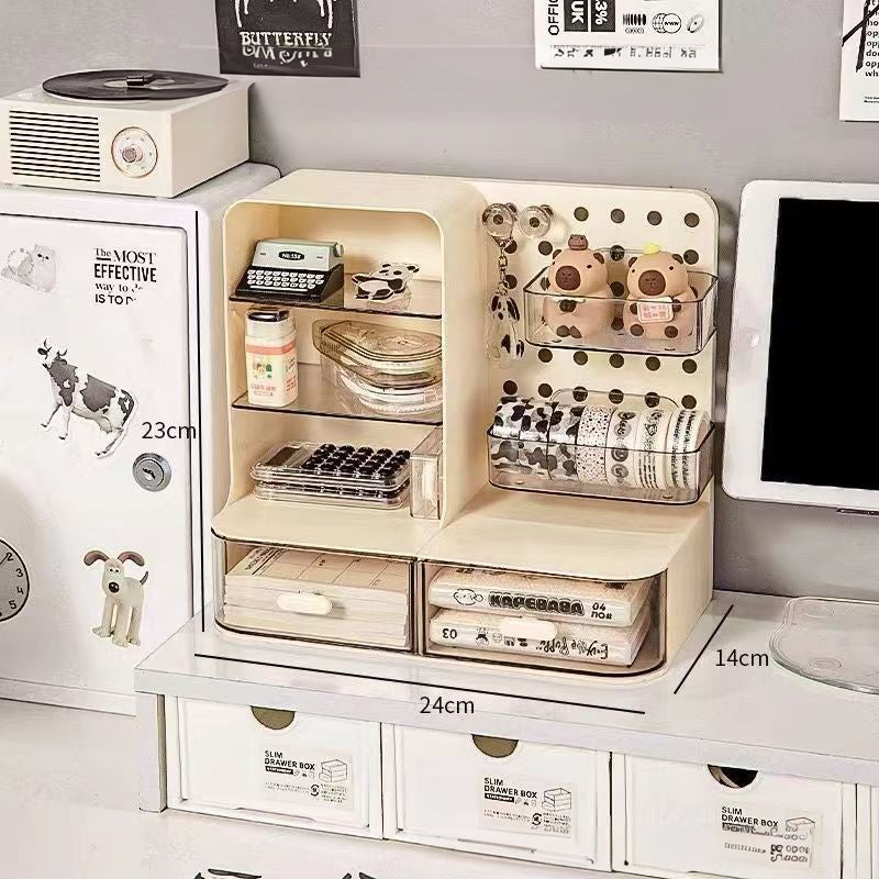 All-in-One Desk Organizer with Drawer & Pegboard Storage