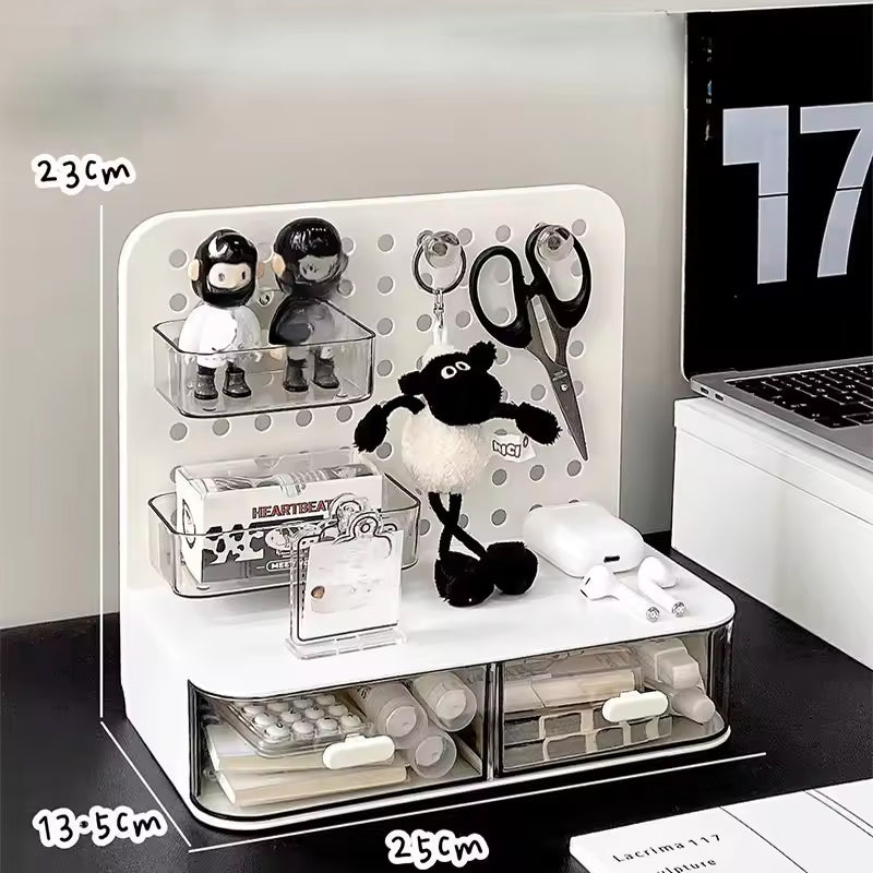 All-in-One Desk Organizer with Drawer & Pegboard Storage
