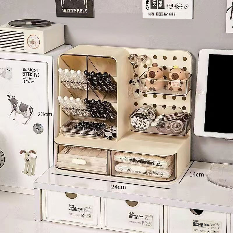 All-in-One Desk Organizer with Drawer & Pegboard Storage