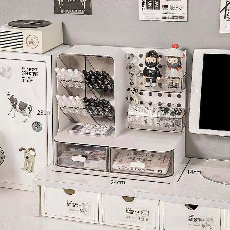 All-in-One Desk Organizer with Drawer & Pegboard Storage