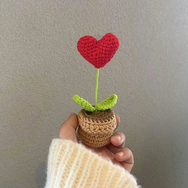 Cozy Hand-Knit Heart Flower Pot