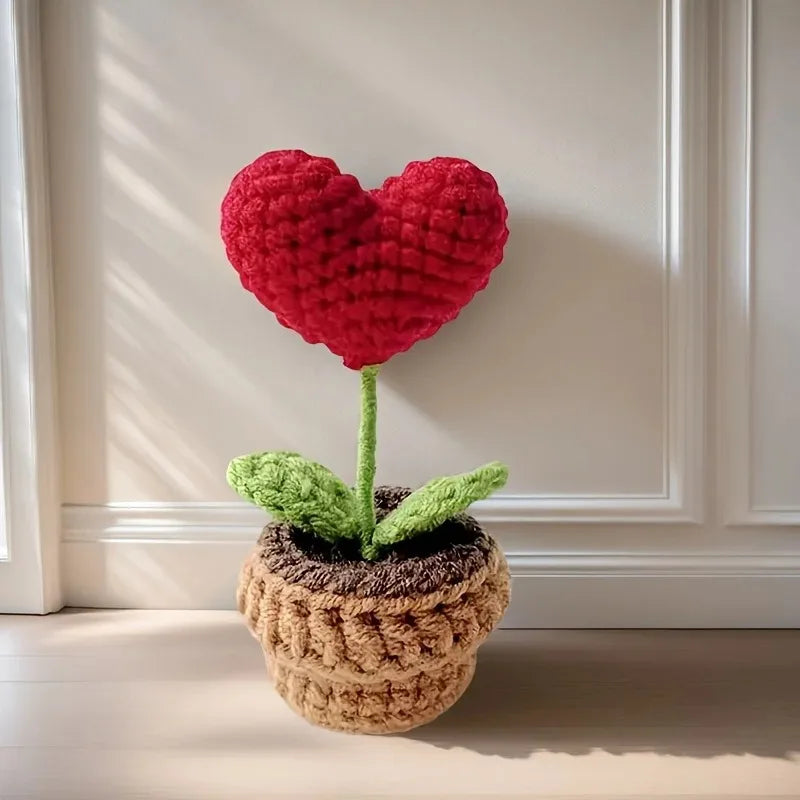 Cozy Hand-Knit Heart Flower Pot